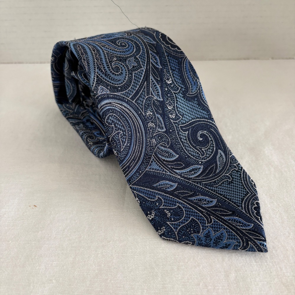 Bruno Piattelli Mens Extra Long Silk Tie Navy Blue‎ Paisley XL Hand Made Necktie